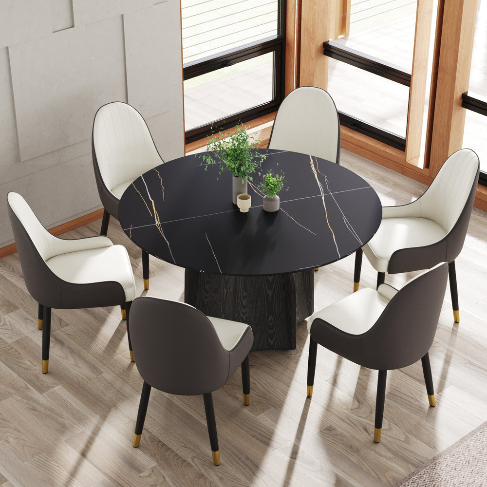 English Elm 53" Round Marble Dining Table For 6, Elegant Sintered Stone Top With Solid Oak Base, Stylish & Durable W1535S00377