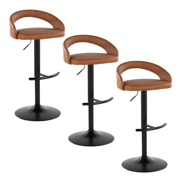 English Elm Adjustable Swivel Barstools Camel Faux Leather Seat Matte Black Base Set of 3 B202S02042