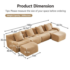 English Elm U-Shaped Modular Sofa In Luxurious Teddy Fabric, No Assembly Needed, Ergonomic Design For Comfort W714S01437-GIGA