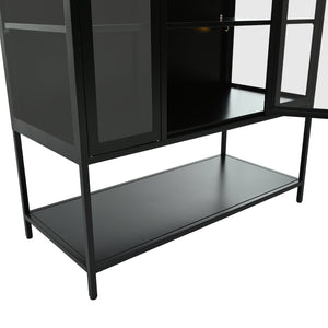 English Elm 67.25'' Tall Steel Curio Cabinet with Led Lighting and Tempered Glass Panels Black SN845P263995B