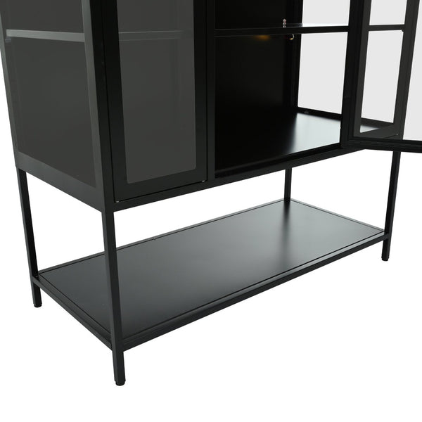 English Elm 67.25'' Tall Steel Curio Cabinet with Led Lighting and Tempered Glass Panels Black SN845P263995B