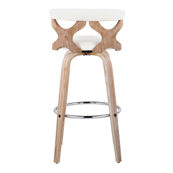 English Elm Gardenia Contemporary 30" Fixed-Height Swivel Barstool with Padded Fabric Seat and Chrome Footrest, Set of 2 Cream B202S00577