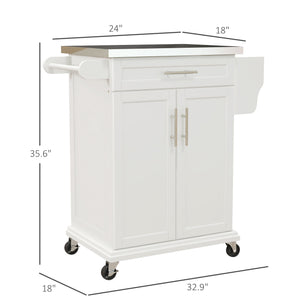 English Elm HOMCOM Kitchen Island Cart with Stainless Steel Top, Wine Rack, Drawer & Rolling Wheels for Easy Storage and Serving Cream White W2225P229694