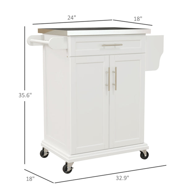English Elm HOMCOM Kitchen Island Cart with Stainless Steel Top, Wine Rack, Drawer & Rolling Wheels for Easy Storage and Serving Cream White W2225P229694