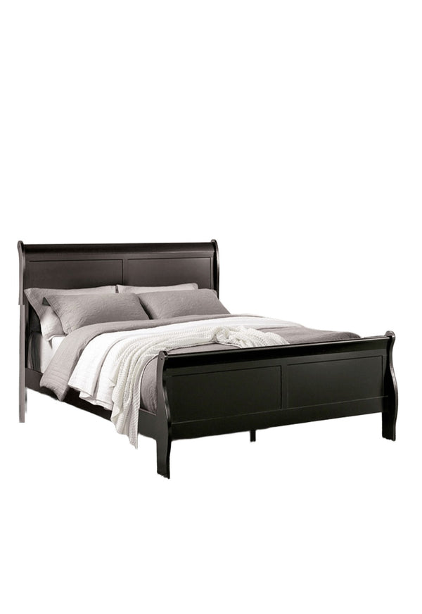 English Elm Black Sleigh Queen Bed with Louis Philippe Style, Curved Headboard & Sturdy Bracket Feet Black 27 L x 55 W x 6 H B2741S00577
