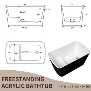 English Elm 49'' Acrylic Japanese Soaking Tub Freestanding Square Glossy White with Chrome Drain W1920P385594