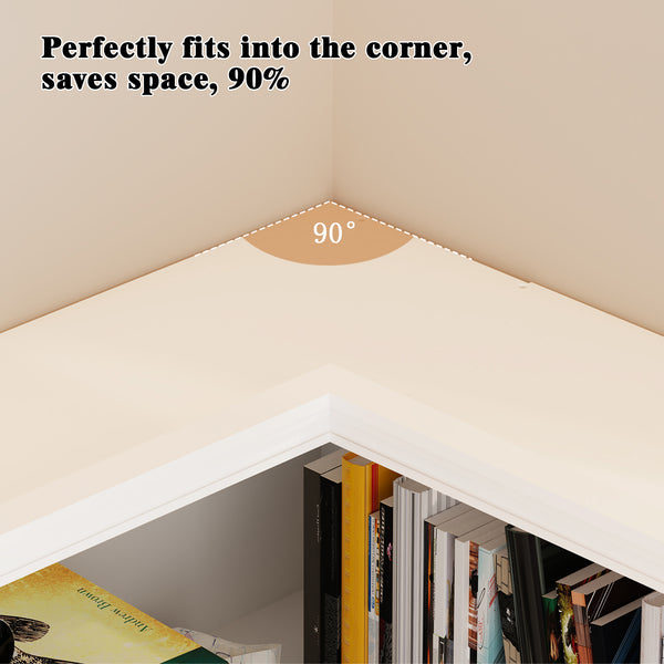 English Elm Corner 5-Tier Bookshelf White MDF – Space-Saving Corner Storage, Sturdy Durable Design for Home Study W3062P289213