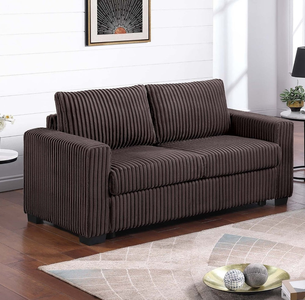 English Elm Chocolate Corduroy Sofa and Loveseat Set with Console Cup Holders Modern Living Room B011S02207