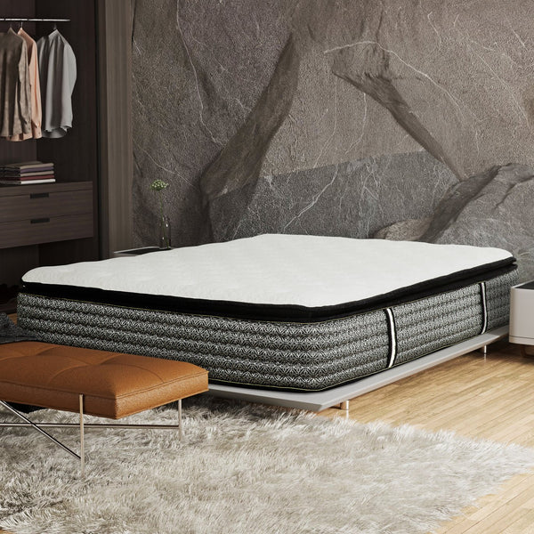 English Elm Premium 16 in. Pocket Coil Hybrid Mattress Queen Plush Euro Top Gel Memory Foam for Cool Comfort Grey+White 64 L x 15 W x 15 H B011P203032
