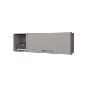 English Elm Cutter Wall Cabinet Melamine Smoke with Pneumatic Arms, Fold-Down Door & Open Display Storage B128P237137