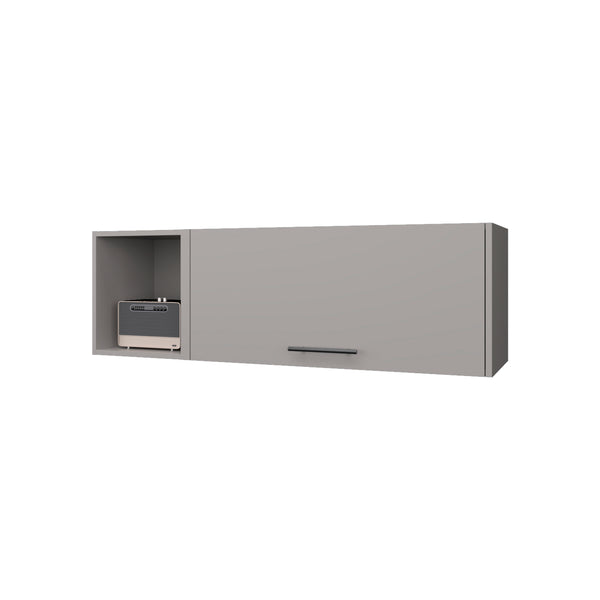 English Elm Cutter Wall Cabinet Melamine Smoke with Pneumatic Arms, Fold-Down Door & Open Display Storage B128P237137