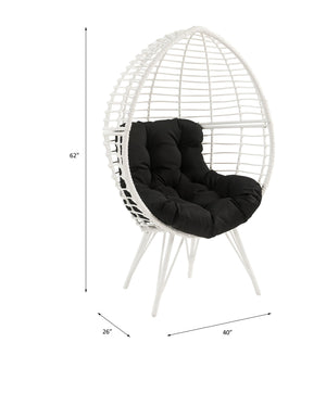 English Elm Galzed Black Fabric & White Wicker Patio Lounge Chair with Foam Cushion, Metal Frame, 220lb Capacity B2726P338653