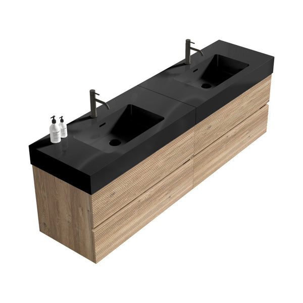 English Elm Galan 72 Inch Double Sink Vanity Fluted Wood Quartz Top Freestanding Bathroom Cabinet W1865S00169