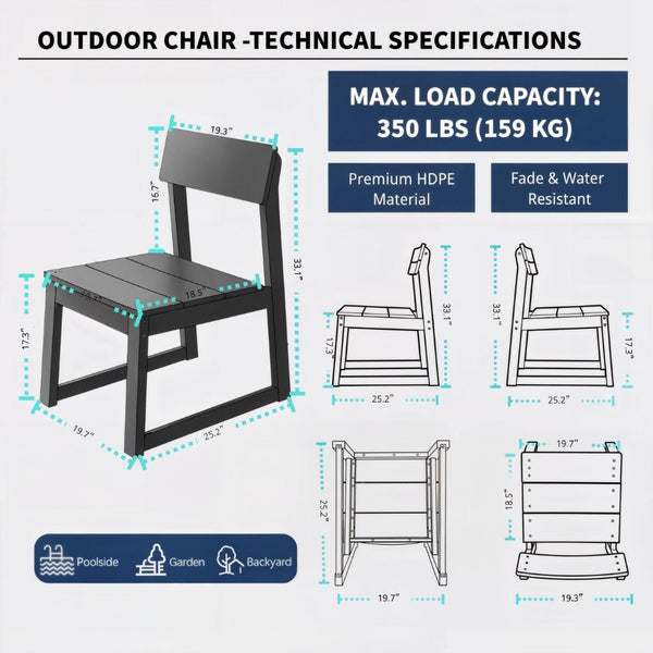 English Elm 2-pack Modernist Recycled Hdpe Slatted Patio Chairs Weather Resistant Outdoor Seating Set Grey W3566P342909