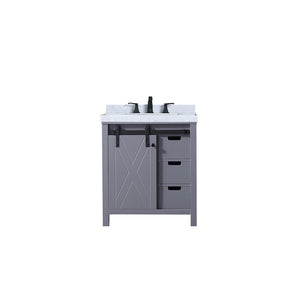 English Elm Dark Grey 30" Bath Vanity with Carrara Marble Top, Soft-Close Drawers, Matte Black Faucet Set B2731P260102