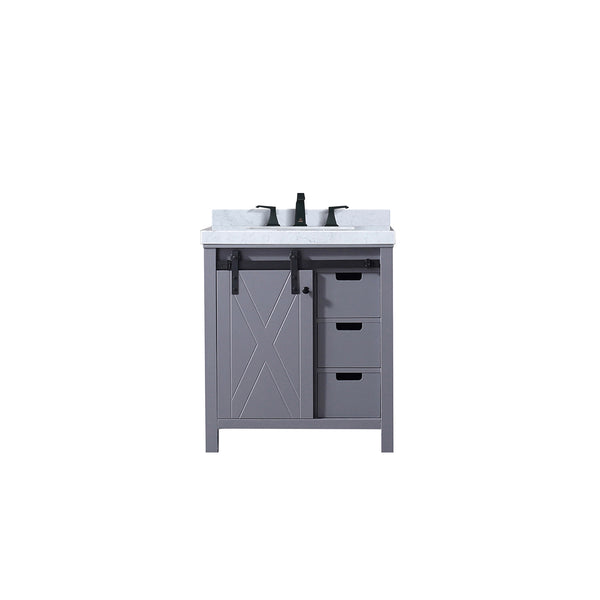 English Elm Dark Grey 30" Bath Vanity with Carrara Marble Top, Soft-Close Drawers, Matte Black Faucet Set B2731P260102