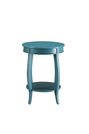 English Elm Aberta Teal Round Accent Table with Open Bottom Shelf, Wooden Cabriole Legs, 40lb Top Capacity B2726P277915