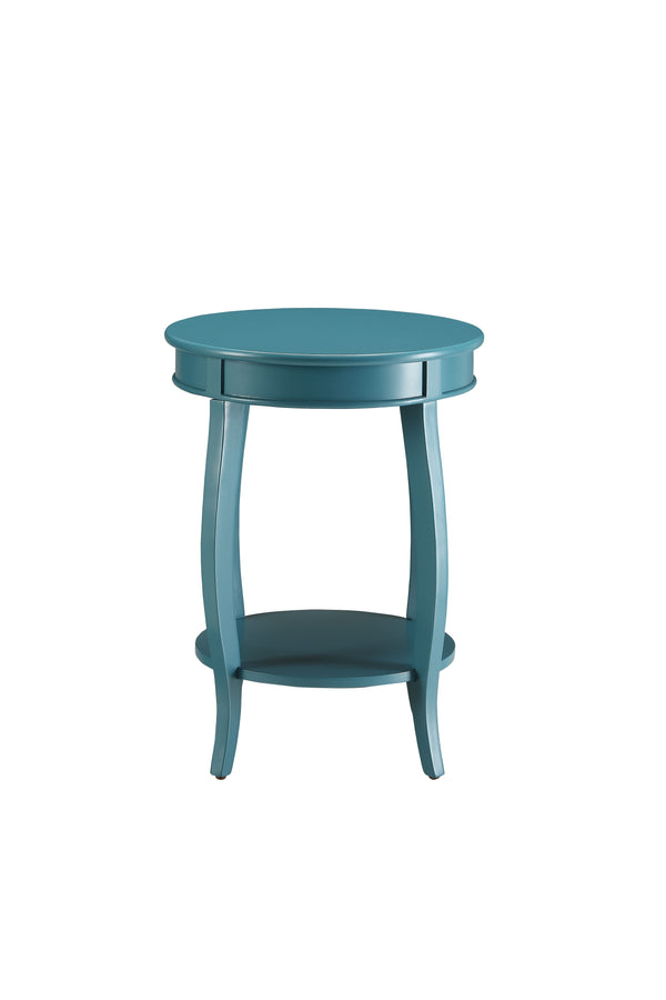 English Elm Aberta Teal Round Accent Table with Open Bottom Shelf, Wooden Cabriole Legs, 40lb Top Capacity B2726P277915