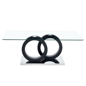 English Elm Modern Glass Top Coffee Table with Sculptural Mdf Base for Contemporary Living Rooms W3875P404317