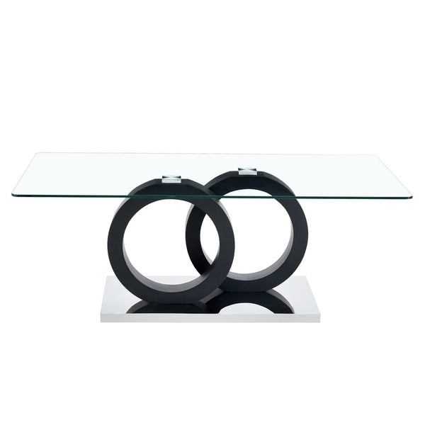 English Elm Modern Glass Top Coffee Table with Sculptural Mdf Base for Contemporary Living Rooms W3875P404317