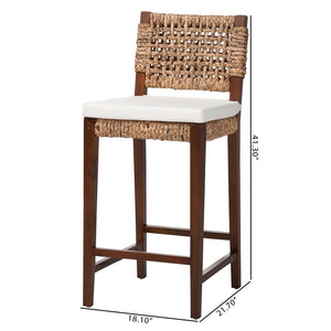 English Elm Modern Handcrafted Seagrass Woven Mahogany Counter Stool for Kitchen Island B2750P467867