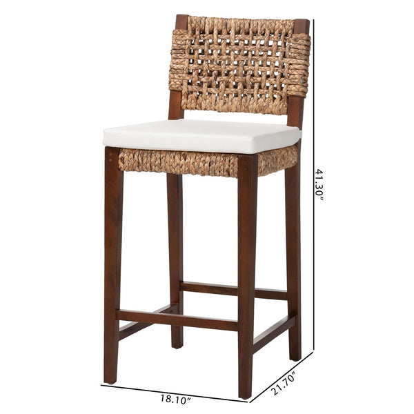 English Elm Modern Handcrafted Seagrass Woven Mahogany Counter Stool for Kitchen Island B2750P467867