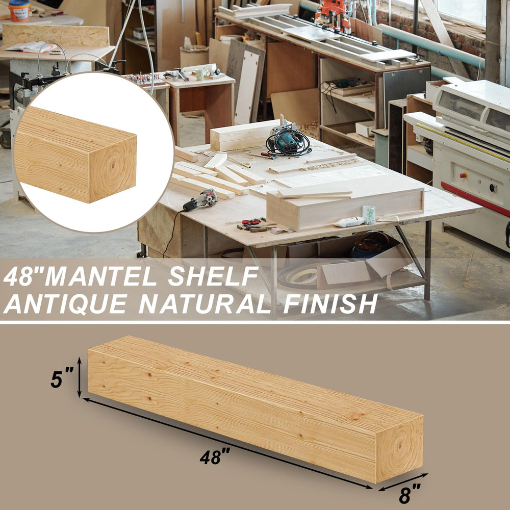 English Elm Fireplace Mantel, 48" Handcrafted Solid Pine Floating Shelf With Rustic Charm & Easy Installation T3210P391507