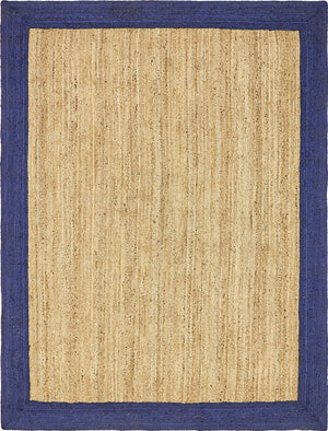 Unique Loom Braided Jute Goa Hand Braided Border Rug Natural, Navy Blue 8' 0" x 10' 0"