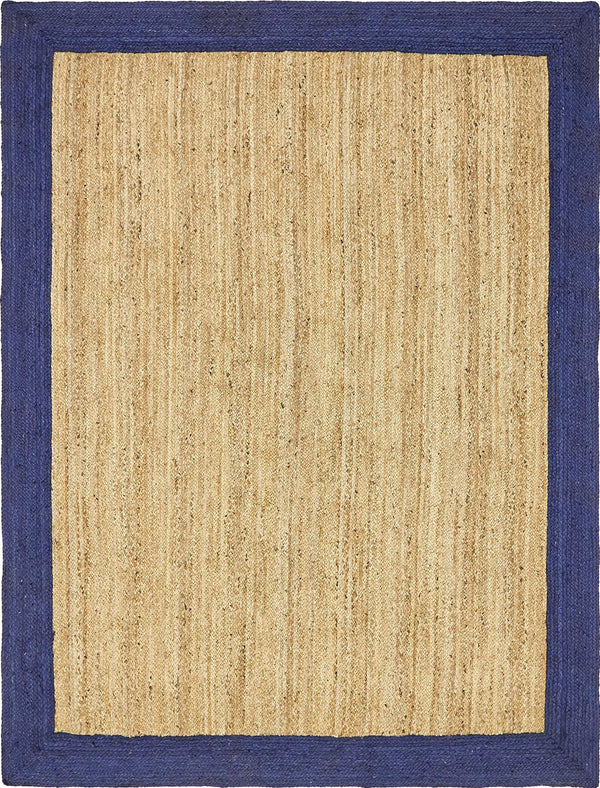 Unique Loom Braided Jute Goa Hand Braided Border Rug Natural, Navy Blue 8' 0" x 10' 0"