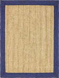 Unique Loom Braided Jute Goa Hand Braided Border Rug Natural, Navy Blue 8' 0" x 10' 0"