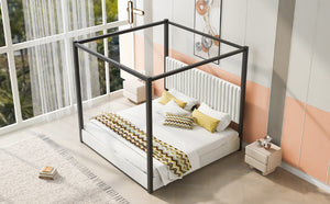 English Elm King Velvet Upholstered Four Poster Canopy Bed White Modern Bedroom Frame N7090002405B
