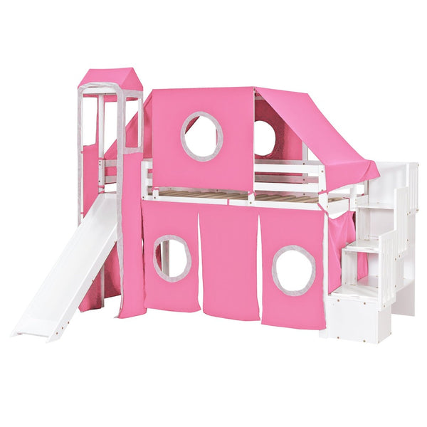 English Elm Twin Castle Loft Bed with Play Tower Pinewood Frame for Kids Bedroom Storybook LT000568AAH-1