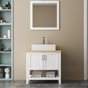 English Elm 32" Modern Bathroom Vanity With Above-Counter Sink, Solid Wood Cabinet & Mirror For Small Spaces W3151S00003