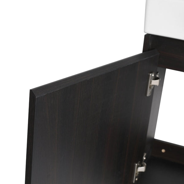 English Elm 28'' Floating Bathroom Vanity with Ceramic Sink Soft Close Door Melamine Cabinet Dark Oak W999P426640