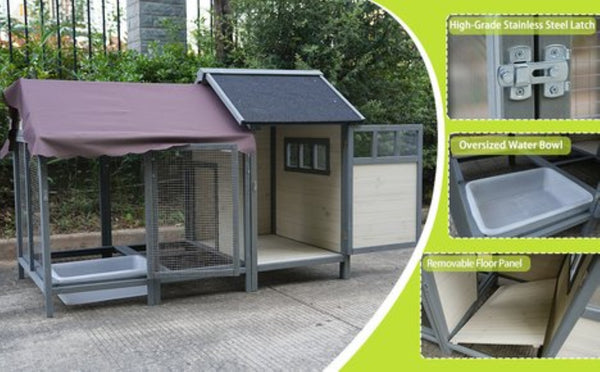 English Elm Large Breed Outdoor Doghouse Solid Fir Wood Covered Porch Weatherproof Asphalt Roof W1431S00013