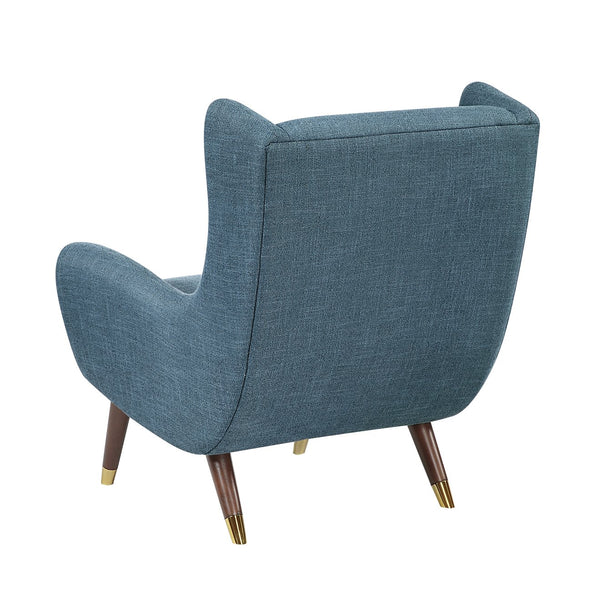 English Elm Modern Wingback Upholstered Accent Chair with Solid Wood Frame, Gold-Tip Legs, Plush Pocket Coil Comfort Blue 30.5 L x 33.5 W x 32 H B011P393056