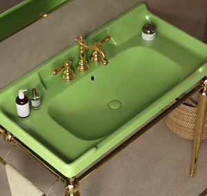 English Elm VICI 36" Bathroom Console Sink with Integrated Ceramic Basin, 3-Hole Faucet, Stainless Legs & Towel Bar Gold,Green W2615S00104