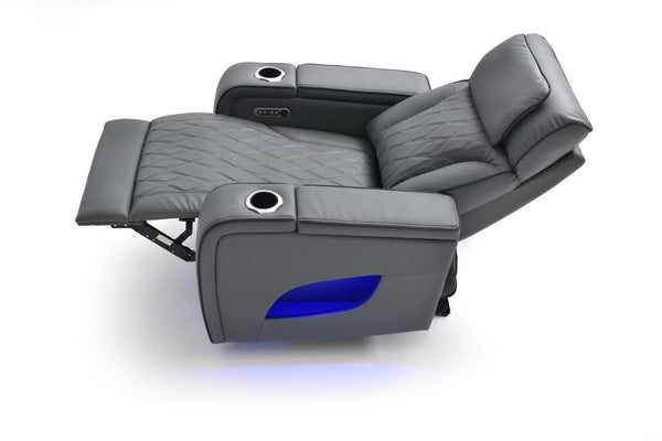 English Elm Lumin Power Recliner Faux Leather Chair with Led Lighting and Built in Usb Charging Gray B078P497926