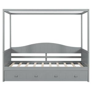 English Elm Twin Canopy Daybed with Pull Out Trundle Pinewood Frame for Kids or Guest Rooms N708P373423E
