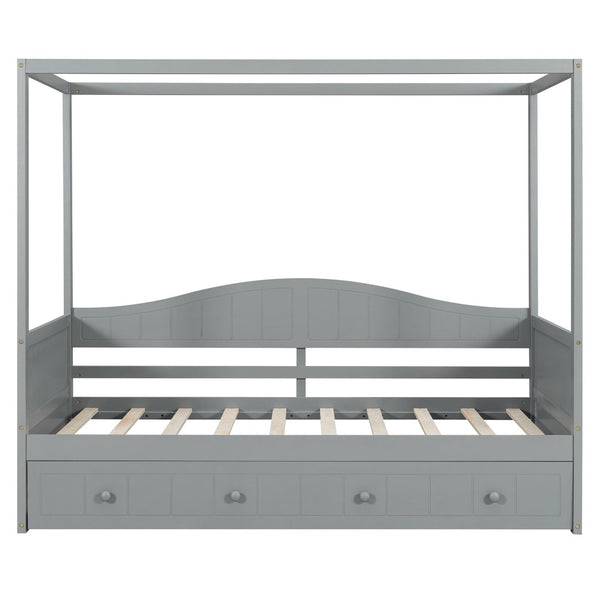 English Elm Twin Canopy Daybed with Pull Out Trundle Pinewood Frame for Kids or Guest Rooms N708P373423E