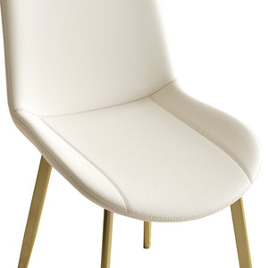 English Elm Dining Chairs Set of 2 White PU Leather with Gold Metal Legs, Ergonomic Modern Luxe Dining Seating W2700P361669