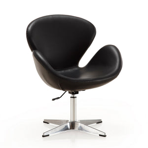 English Elm Raspberry Upholstered Swivel Lounge Chair with Adjustable Height, Polished Chrome Base & Plush Seat Black B365P397960