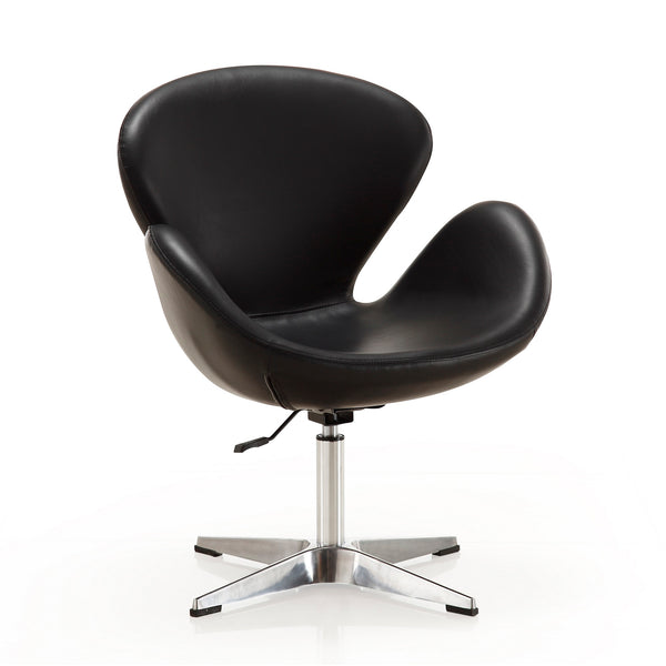 English Elm Raspberry Upholstered Swivel Lounge Chair with Adjustable Height, Polished Chrome Base & Plush Seat Black B365P397960