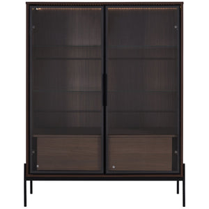 English Elm 51.2'' Freestanding Display Cabinet With Led Lights, Adjustable Glass Shelves & Hidden Storage – Walnut N845P261794D