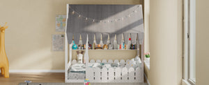 English Elm {slats Are Not Included} Twin Montessori House Floor Bed Kids Tent Lights Shelves Pinewood Frame White N708P407963K