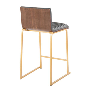 English Elm Mason Mason Mara 26" Contemporary Counter Stool with Tufted Faux Leather Seat and Walnut Back, Gold Base (Set of 2) Grey B202P222076