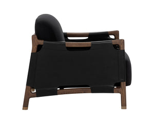 Sunpan CALLOWAY Lounge Chair - Antique Brown Oak Frame with Onyx Leather & Italian Straps for Timeless Style 112133