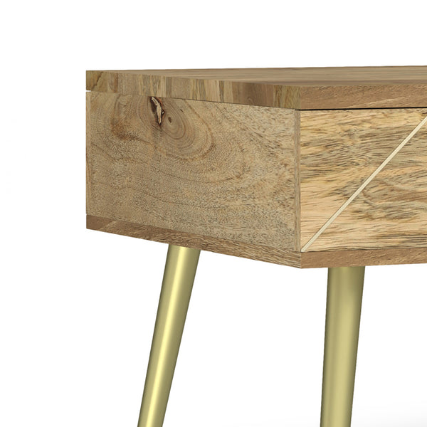 English Elm Jager Mango Wood Lift-Top Coffee Table with Hidden Storage, Gold Brass Inlays & Angled Iron Legs B136P203435