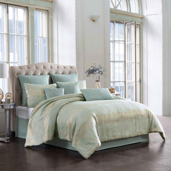 English Elm Vesta Gold 10-Pc King Comforter Set - Matte Satin Circle Quilting, Oversized Luxury Bedding Ensemble B340P342012