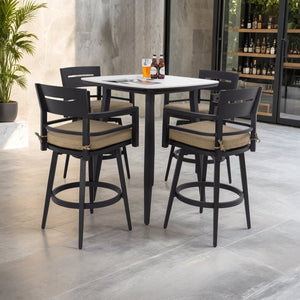 English Elm Modern 5Pc Outdoor Patio Bar Set – Elegant Marble-Inspired Table & Swivel Chairs For Entertaining W1886S00033
